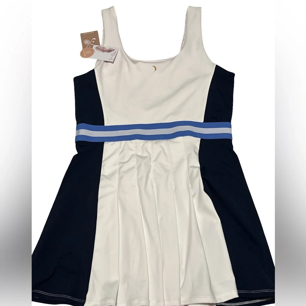 NWT Jessica Simpson Court Sport Tennis Dress White Navy Blue Stripe Size Large - Picture 3 of 4